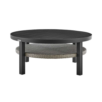 Armen Living - Aileen 3 Piece Patio Outdoor Swivel Seating Set in Black Aluminum with Grey Wicker and Cushions - 840254332645 veiw 5