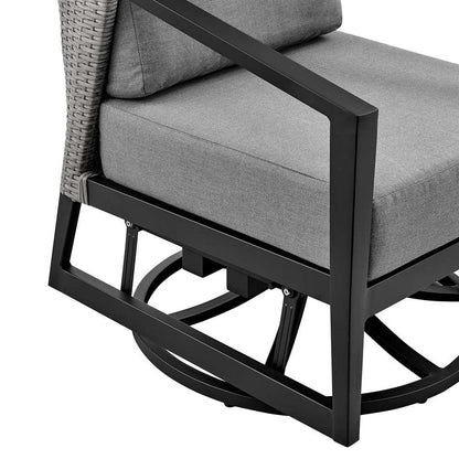 Armen Living - Aileen 3 Piece Patio Outdoor Swivel Seating Set in Black Aluminum with Grey Wicker and Cushions - 840254332645 veiw 6