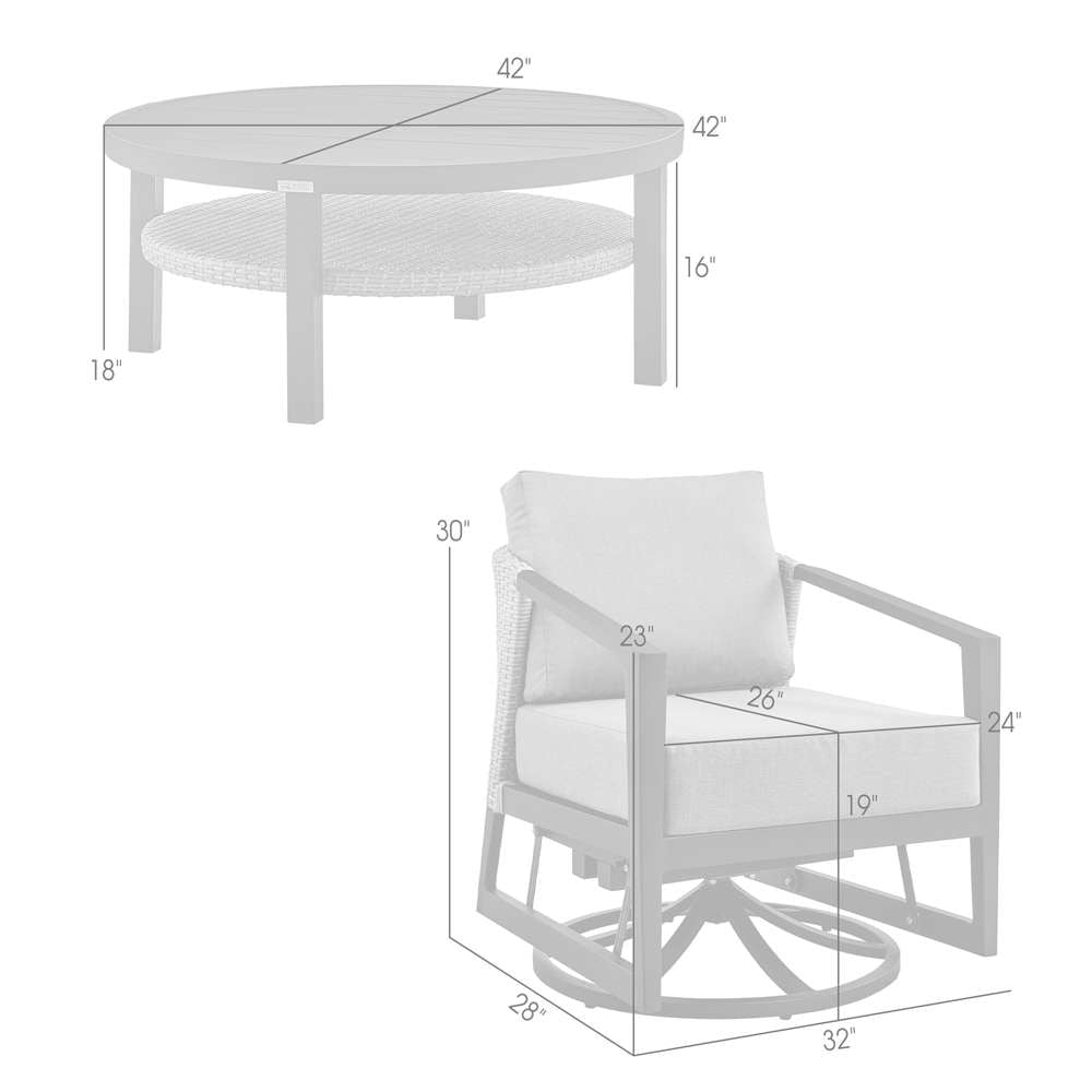 Armen Living - Aileen 3 Piece Patio Outdoor Swivel Seating Set in Black Aluminum with Grey Wicker and Cushions - 840254332645 veiw 7