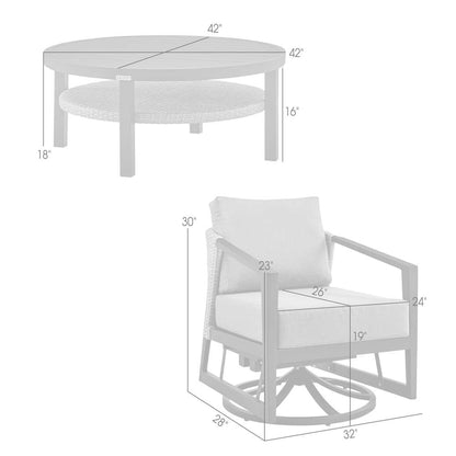 Armen Living - Aileen 3 Piece Patio Outdoor Swivel Seating Set in Black Aluminum with Grey Wicker and Cushions - 840254332645 veiw 7