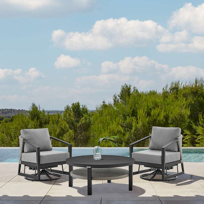 Armen Living - Aileen 3 Piece Patio Outdoor Swivel Seating Set in Black Aluminum with Grey Wicker and Cushions - 840254332645 veiw 8