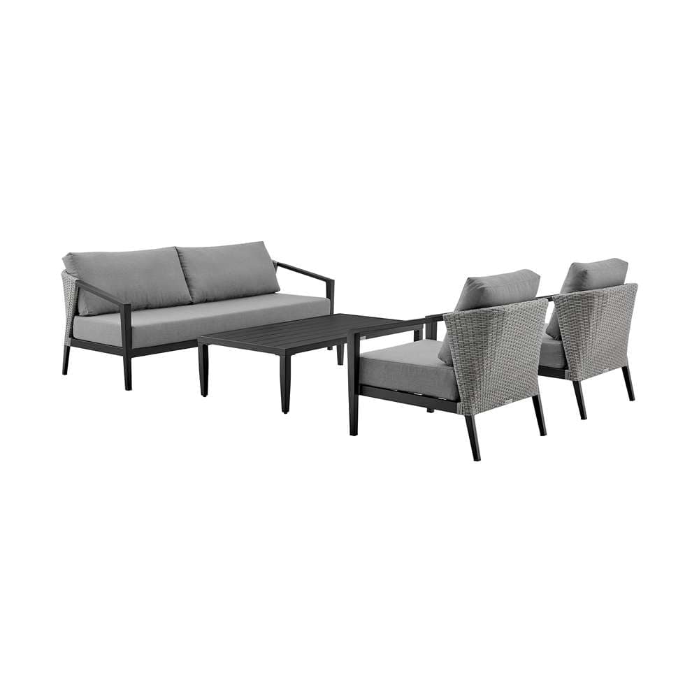 Armen Living - Aileen Outdoor Patio 4-Piece Lounge Set in Aluminum and Wicker with Grey Cushions - 840254333239 - CLOSEOUT veiw 1