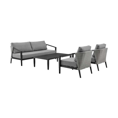 Armen Living - Aileen Outdoor Patio 4-Piece Lounge Set in Aluminum and Wicker with Grey Cushions - 840254333239 - CLOSEOUT veiw 1