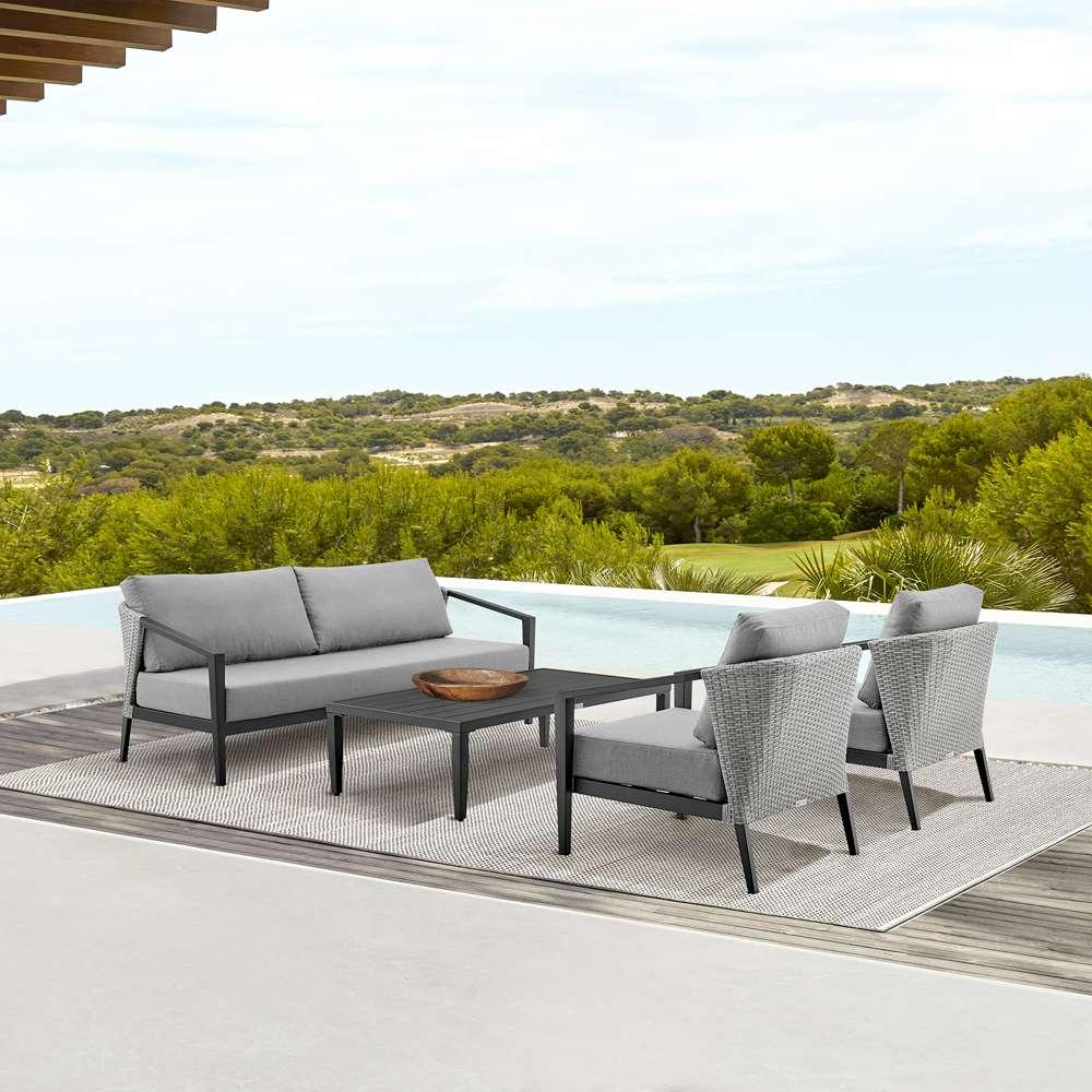 Armen Living - Aileen Outdoor Patio 4-Piece Lounge Set in Aluminum and Wicker with Grey Cushions - 840254333239 - CLOSEOUT veiw 8