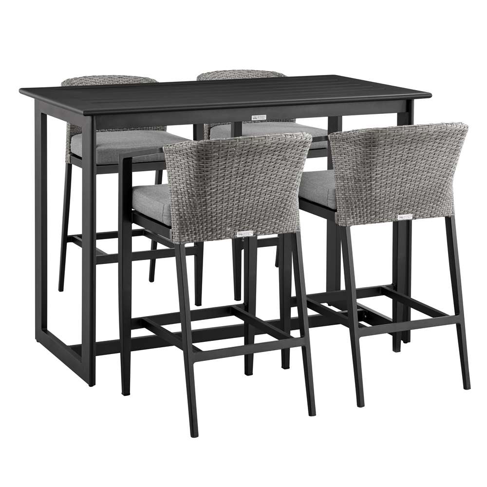 Armen Living - Aileen Outdoor Patio 5-Piece Bar Table Set in Aluminum with Grey Cushions - 840254333338 veiw 1
