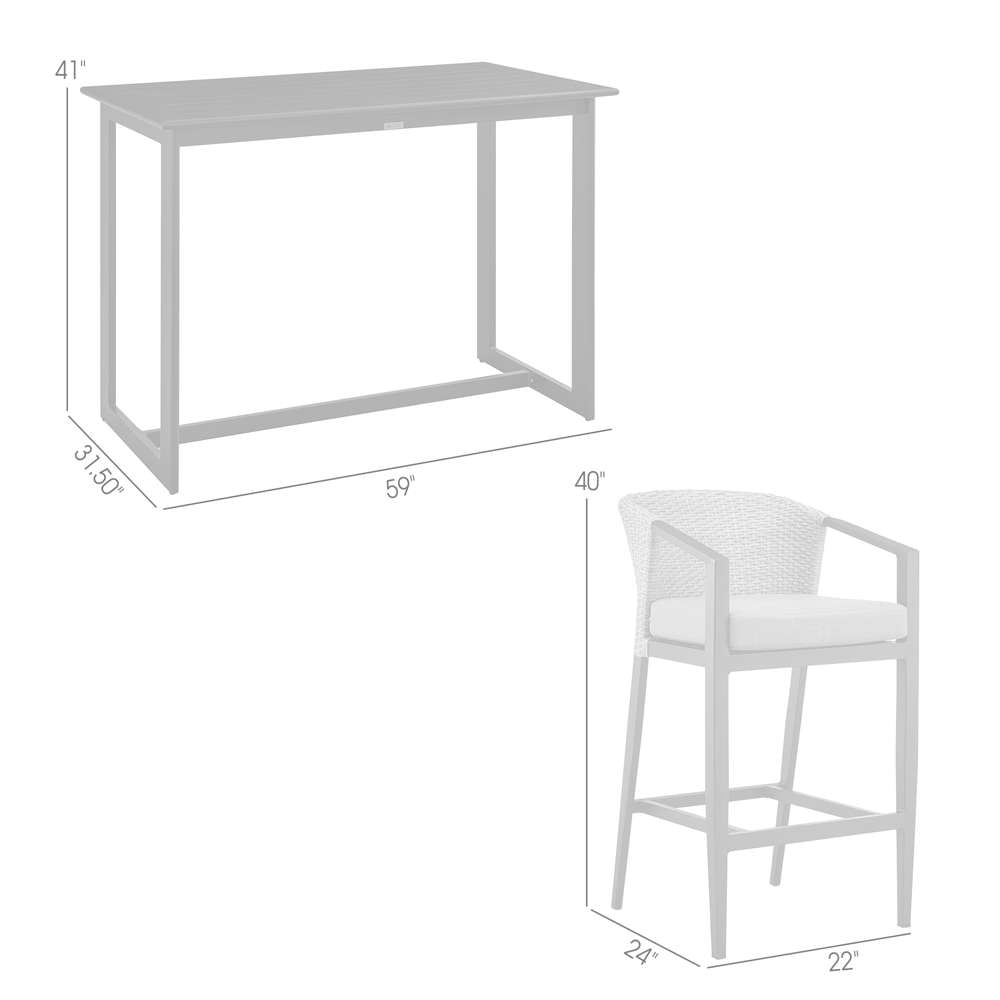 Armen Living - Aileen Outdoor Patio 5-Piece Bar Table Set in Aluminum with Grey Cushions - 840254333338 veiw 7