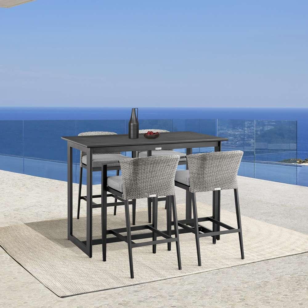 Armen Living - Aileen Outdoor Patio 5-Piece Bar Table Set in Aluminum with Grey Cushions - 840254333338 veiw 8