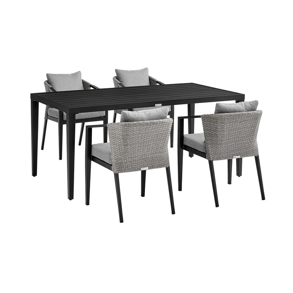 Armen Living - Aileen Outdoor Patio 5-Piece Dining Table Set in Aluminum and Wicker with Grey Cushions - 840254333345 veiw 1