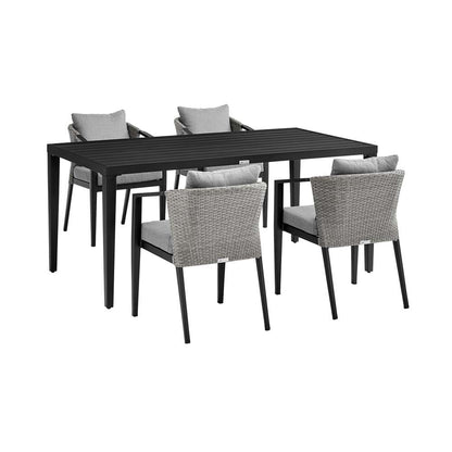Armen Living - Aileen Outdoor Patio 5-Piece Dining Table Set in Aluminum and Wicker with Grey Cushions - 840254333345 veiw 1