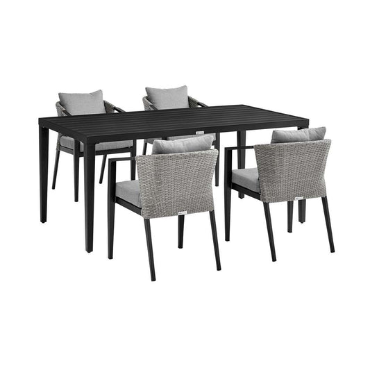 Armen Living - Aileen Outdoor Patio 5-Piece Dining Table Set in Aluminum and Wicker with Grey Cushions - 840254333345 veiw 1