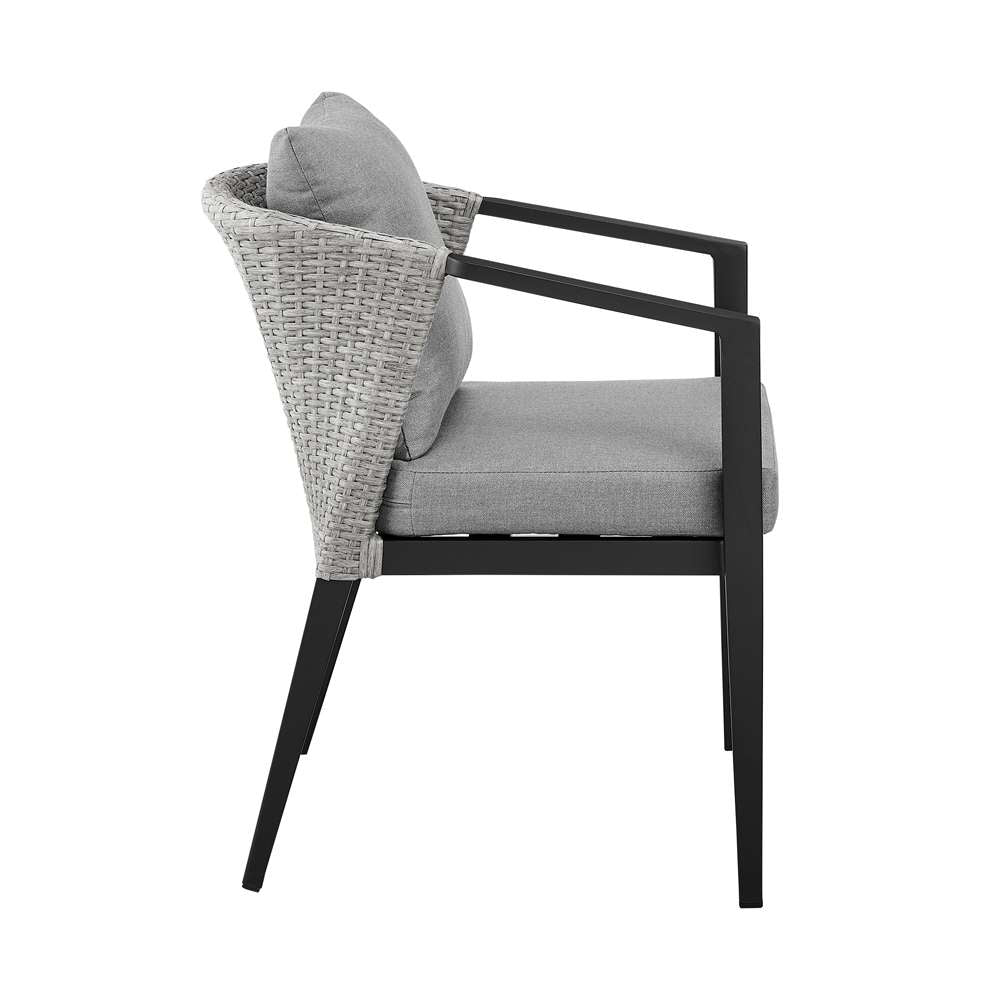 Armen Living - Aileen Outdoor Patio 5-Piece Dining Table Set in Aluminum and Wicker with Grey Cushions - 840254333345 veiw 3