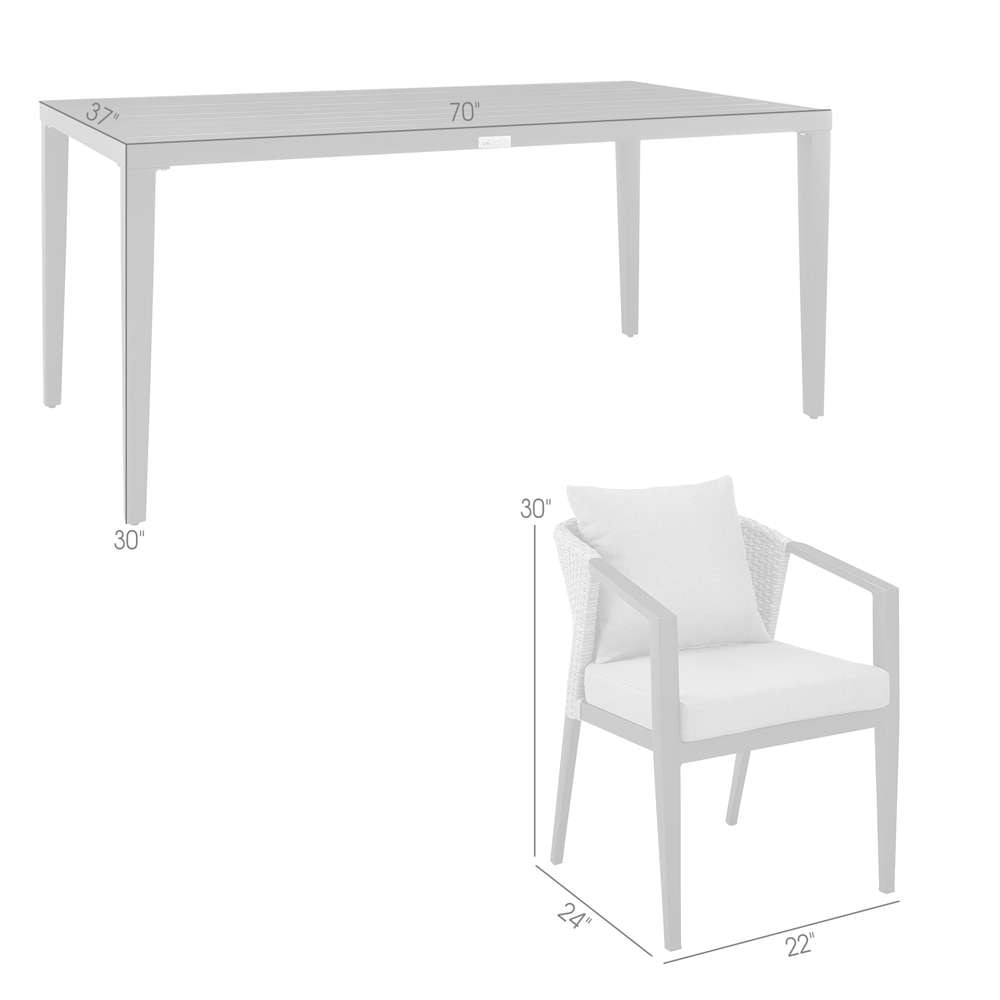 Armen Living - Aileen Outdoor Patio 5-Piece Dining Table Set in Aluminum and Wicker with Grey Cushions - 840254333345 veiw 7