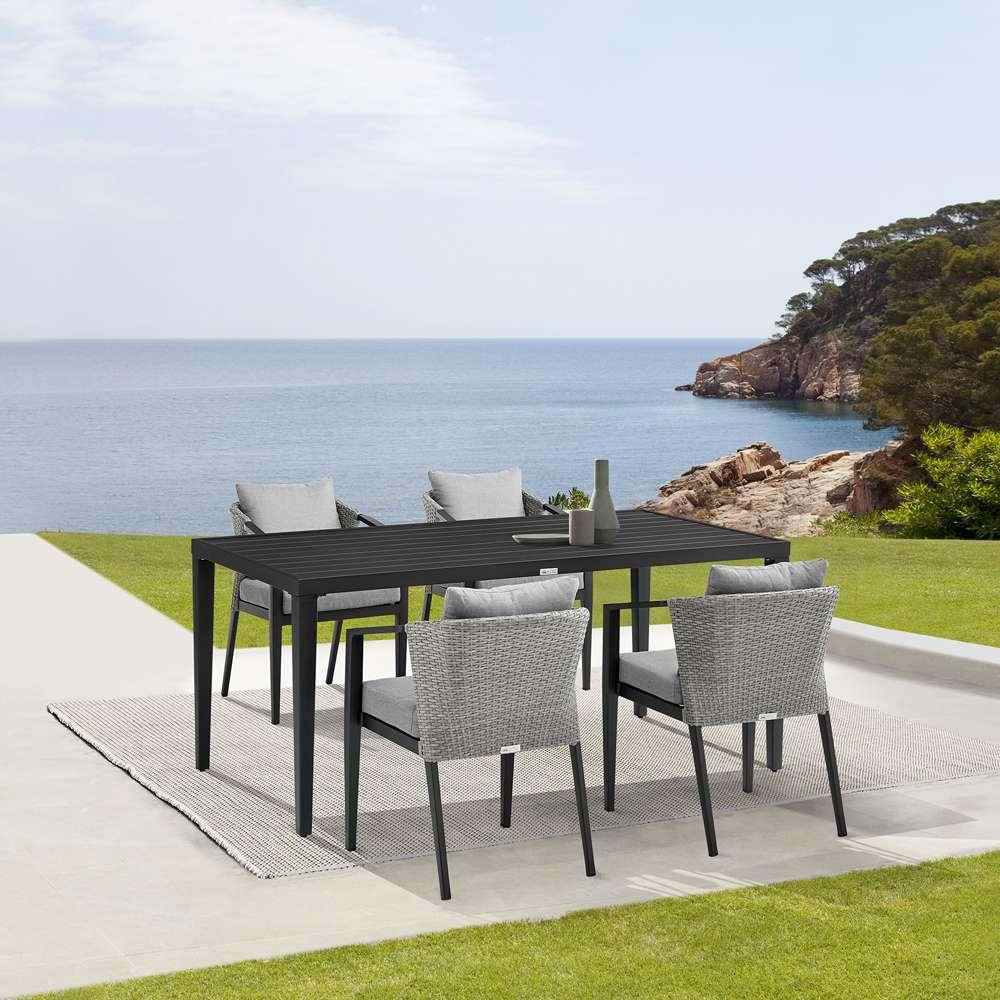 Armen Living - Aileen Outdoor Patio 5-Piece Dining Table Set in Aluminum and Wicker with Grey Cushions - 840254333345 veiw 8