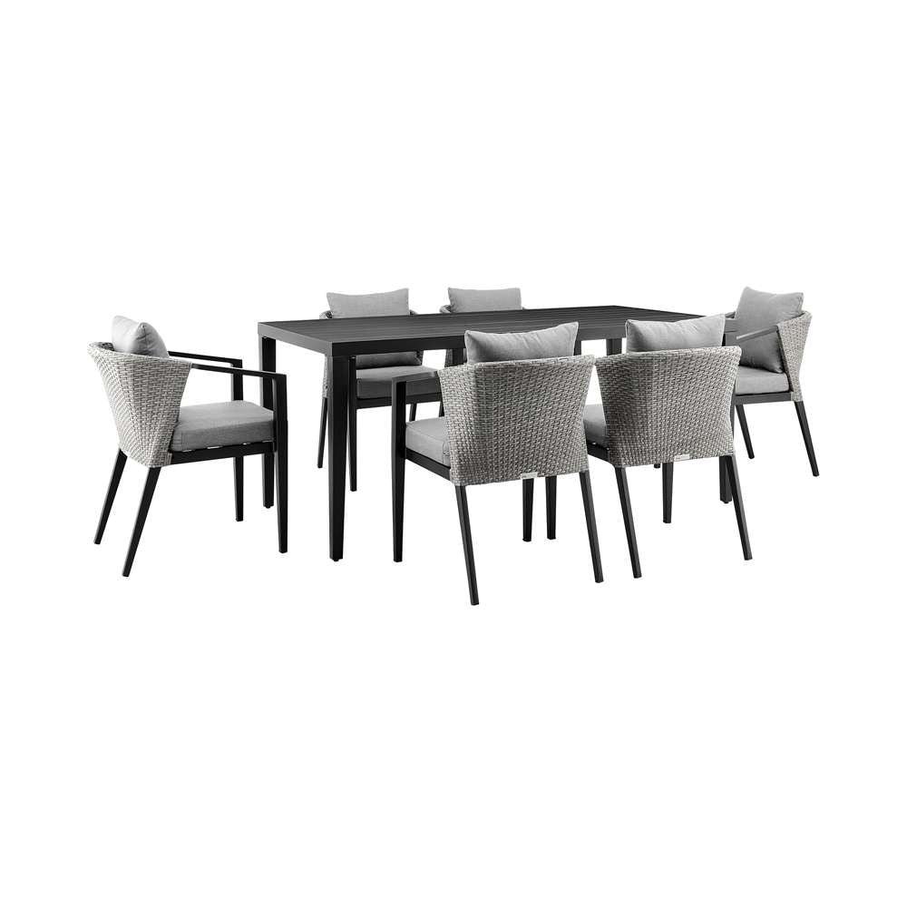 Armen Living - Aileen Outdoor Patio 7-Piece Dining Table Set in Aluminum and Wicker with Grey Cushions - 840254333222 veiw 1