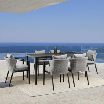 Armen Living - Aileen Outdoor Patio 7-Piece Dining Table Set in Aluminum and Wicker with Grey Cushions - 840254333222 veiw 7