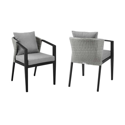 Armen Living - Aileen Outdoor Patio Dining Chairs in Aluminum and Wicker with Grey Cushions (Set of 2) - 840254333208 veiw 1