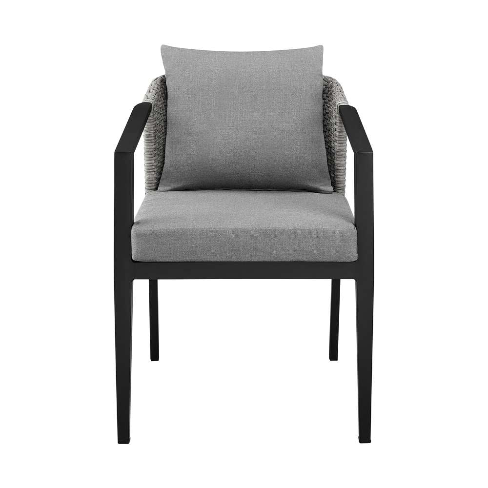 Armen Living - Aileen Outdoor Patio Dining Chairs in Aluminum and Wicker with Grey Cushions (Set of 2) - 840254333208 veiw 3