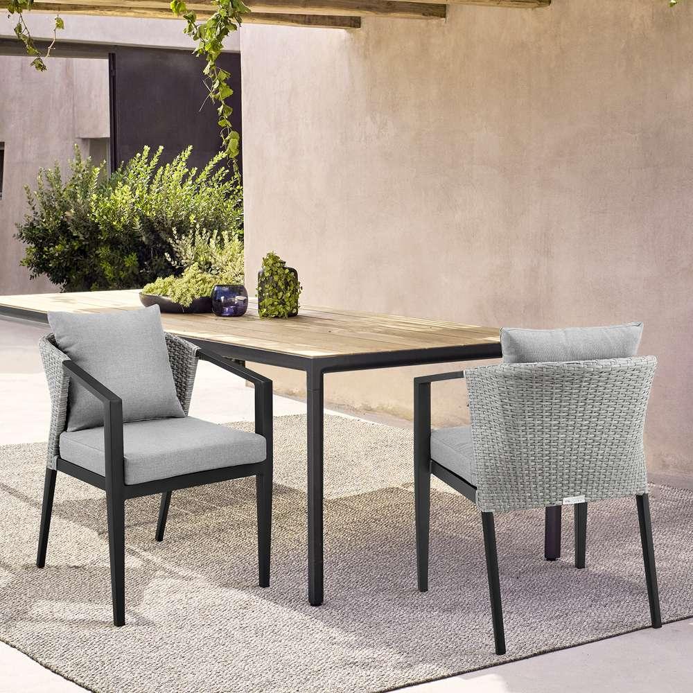 Armen Living - Aileen Outdoor Patio Dining Chairs in Aluminum and Wicker with Grey Cushions (Set of 2) - 840254333208 veiw 8