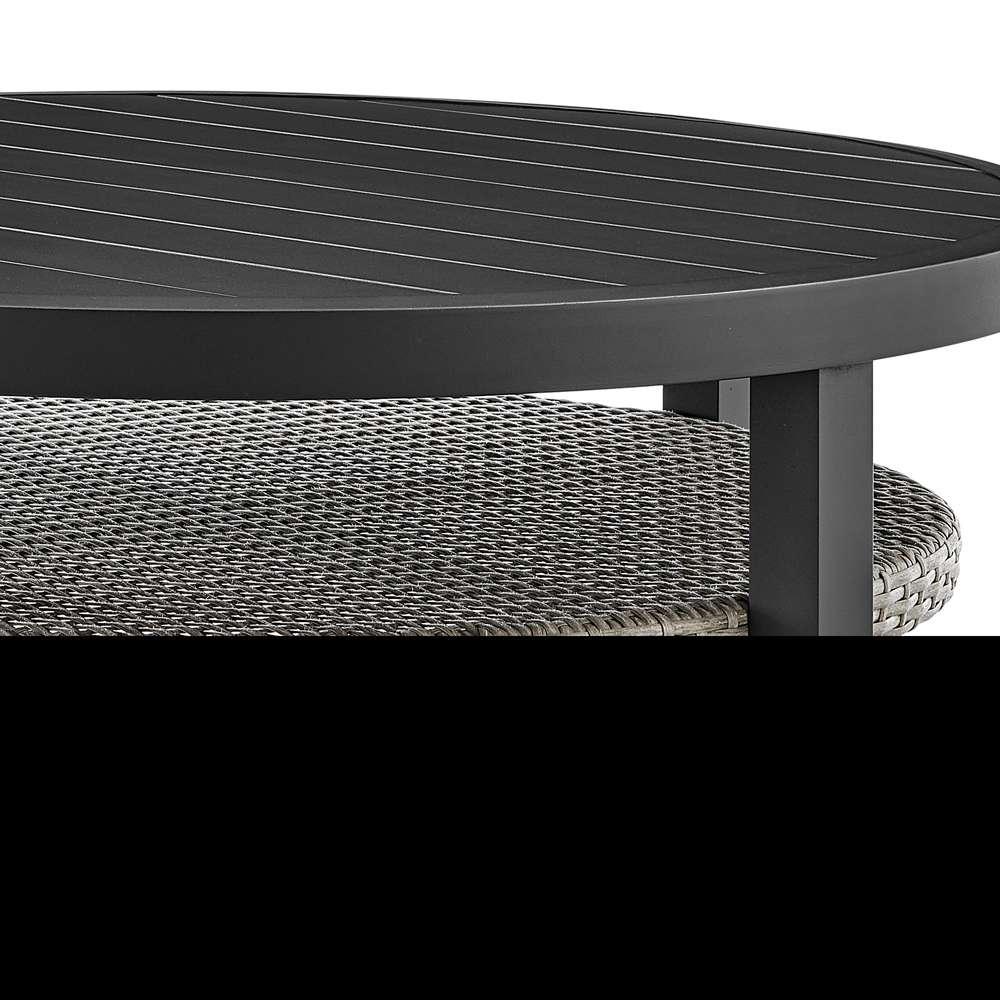 Armen Living - Aileen Outdoor Patio Round Coffee Table in Black Aluminum with Grey Wicker Shelf - 840254332508 veiw 3