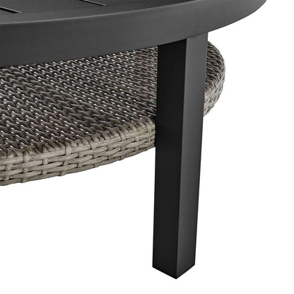 Armen Living - Aileen Outdoor Patio Round Coffee Table in Black Aluminum with Grey Wicker Shelf - 840254332508 veiw 4