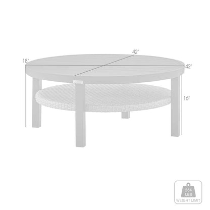 Armen Living - Aileen Outdoor Patio Round Coffee Table in Black Aluminum with Grey Wicker Shelf - 840254332508 veiw 5