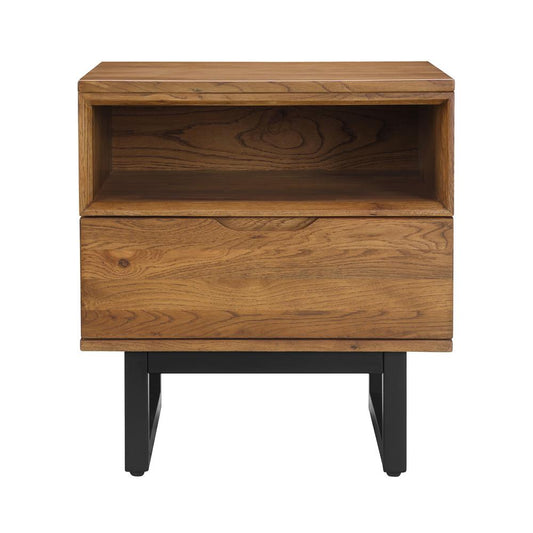 Armen Living - Aldo 1 Drawer Nightstand in Brown Oak Wood with Black Metal Legs - LCAOLAROAK veiw 1