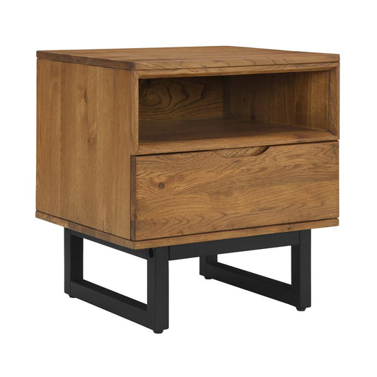 Armen Living - Aldo 1 Drawer Nightstand in Brown Oak Wood with Black Metal Legs - LCAOLAROAK veiw 2