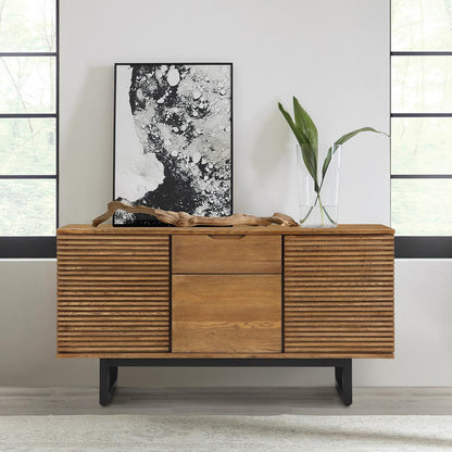 Armen Living - Aldo Brown Oak Sideboard Buffet Cabinet in Brown Oak Wood with Black Metal Legs - LCAOBUROAK veiw 10