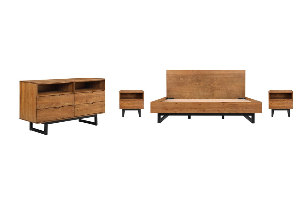 Armen Living - Aldo King Size 4 Piece Platform Bed Frame Bedroom Set in Brown Oak Wood and Black Metal - SETAOBDBRKG4B veiw 1