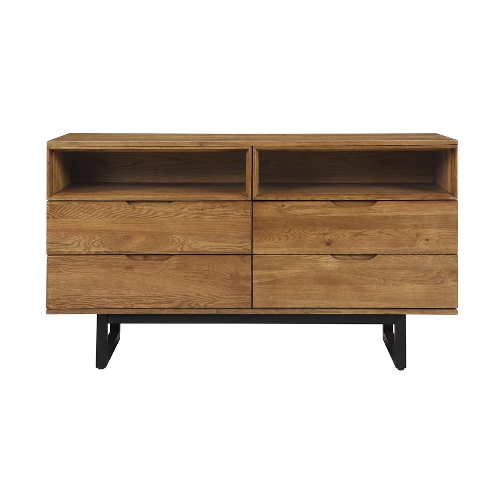 Armen Living - Aldo King Size 4 Piece Platform Bed Frame Bedroom Set in Brown Oak Wood and Black Metal - SETAOBDBRKG4B veiw 4
