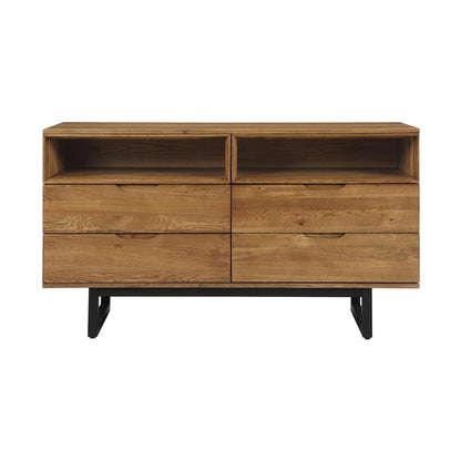 Armen Living - Aldo King Size 4 Piece Platform Bed Frame Bedroom Set in Brown Oak Wood and Black Metal - SETAOBDBRKG4B veiw 4