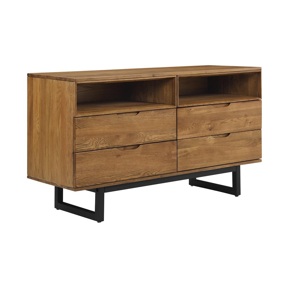 Armen Living - Aldo King Size 4 Piece Platform Bed Frame Bedroom Set in Brown Oak Wood and Black Metal - SETAOBDBRKG4B veiw 5