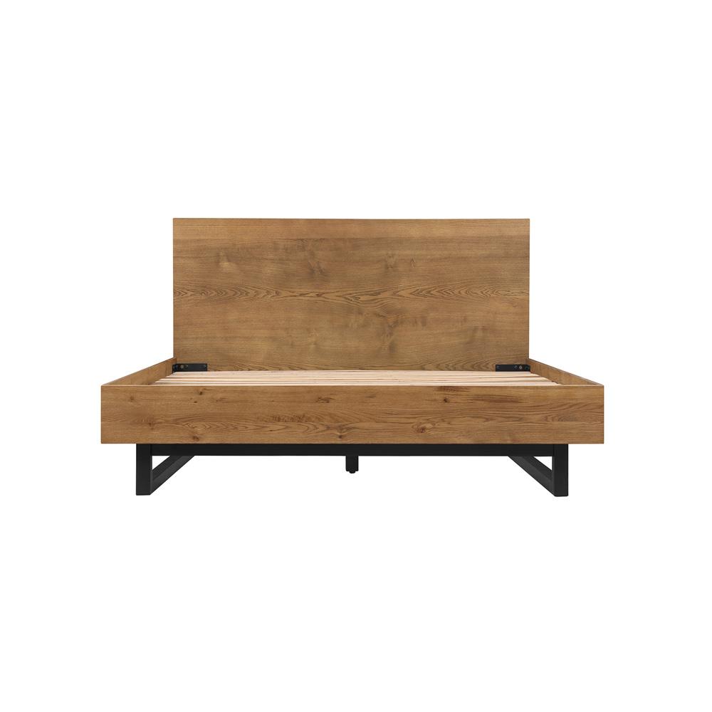 Armen Living - Aldo Queen Size 4 Piece Platform Bed Frame Bedroom Set in Brown Oak Wood and Black Metal - SETAOBDBRQN4B veiw 2