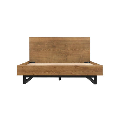 Armen Living - Aldo Queen Size 4 Piece Platform Bed Frame Bedroom Set in Brown Oak Wood and Black Metal - SETAOBDBRQN4B veiw 2