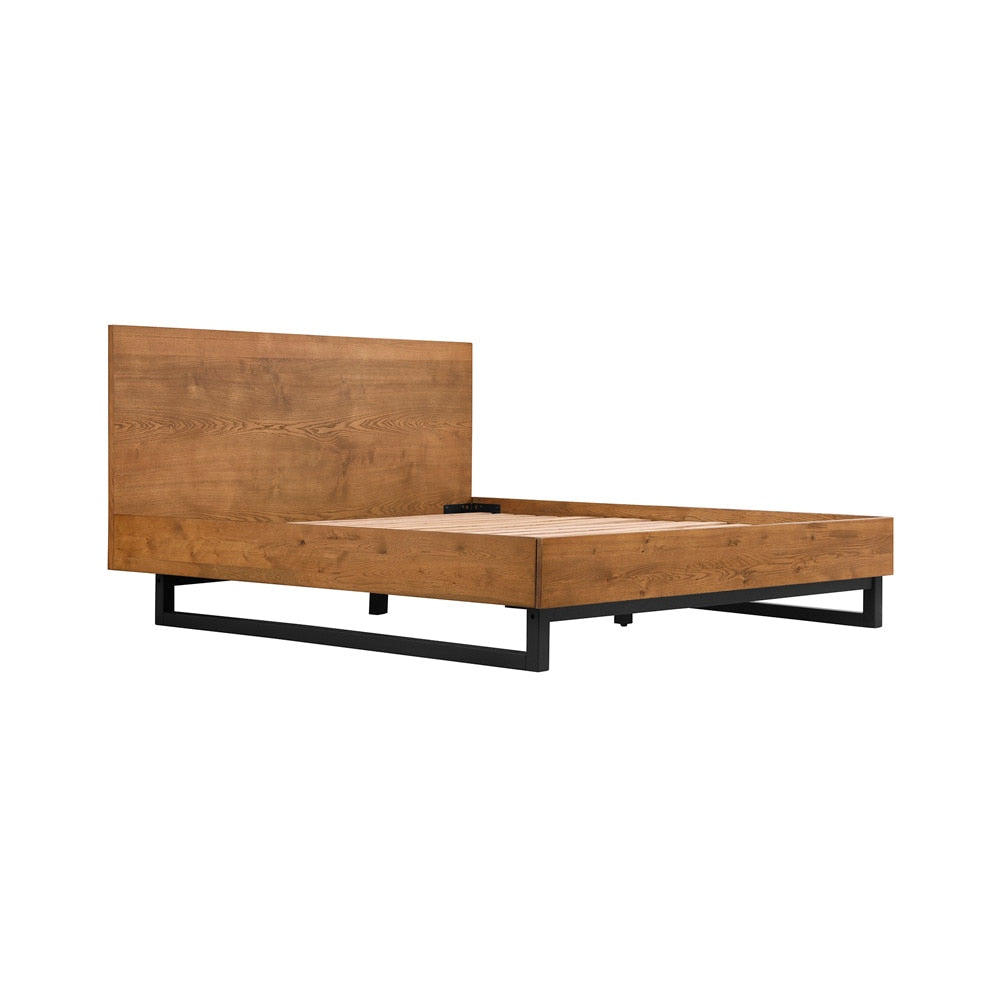 Armen Living - Aldo Queen Size 4 Piece Platform Bed Frame Bedroom Set in Brown Oak Wood and Black Metal - SETAOBDBRQN4B veiw 3