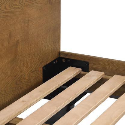 Armen Living - Aldo Queen Size Brown Oak Wood Platform Bed Frame with Black Metal Legs - LCAOBDBRQN veiw 5