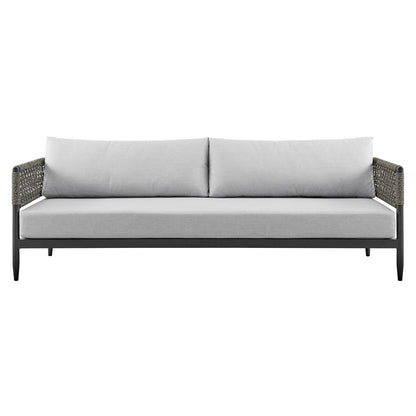 Armen Living - Alegria 4 Piece Outdoor Black Aluminum & Rope Conversation Set with Light Gray Fabric Cushions - SETODALBL veiw 2