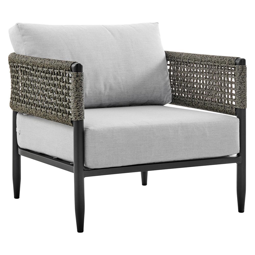 Armen Living - Alegria 4 Piece Outdoor Black Aluminum & Rope Conversation Set with Light Gray Fabric Cushions - SETODALBL veiw 4