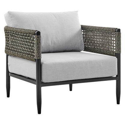 Armen Living - Alegria 4 Piece Outdoor Black Aluminum & Rope Conversation Set with Light Gray Fabric Cushions - SETODALBL veiw 4