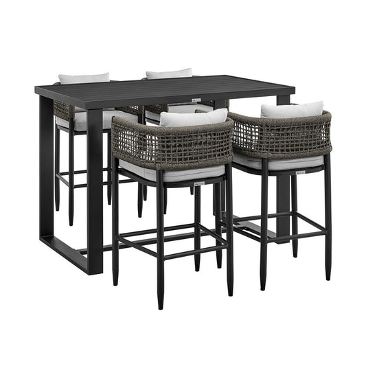 Armen Living - Alegria Outdoor Patio 5-Piece Bar Table Set in Aluminum with Gray Rope and Cushions - SETODAFBL30 veiw 1