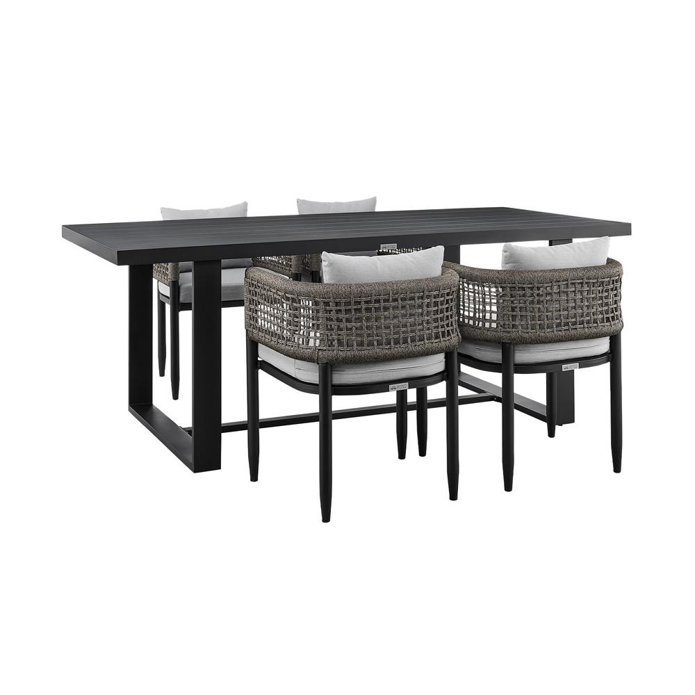Armen Living - Alegria Outdoor Patio 5-Piece Dining Table Set in Aluminum with Gray Rope and Cushions - SETODAL5BLDKGRY veiw 1