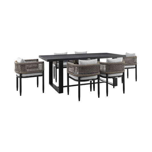 Armen Living - Alegria Outdoor Patio 7-Piece Dining Table Set in Aluminum with Gray Rope and Cushions - SETODAL7BLDKGRY veiw 1