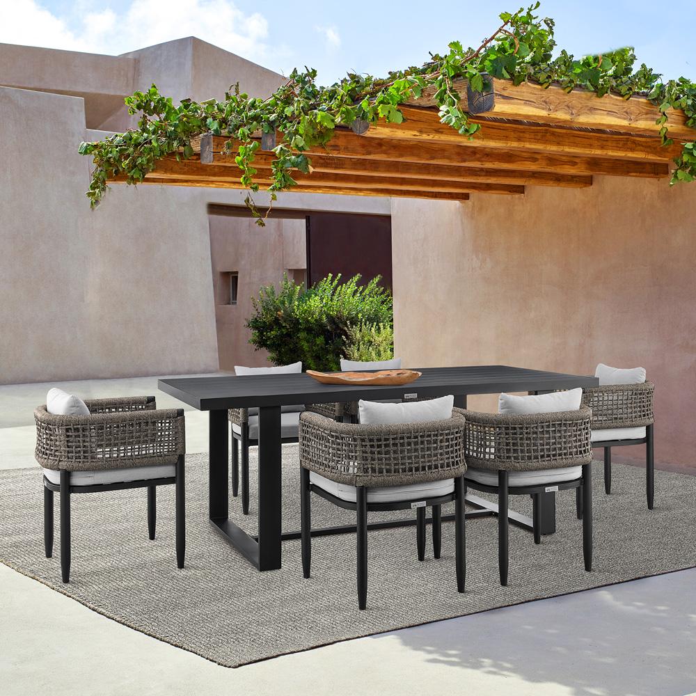 Armen Living - Alegria Outdoor Patio 7-Piece Dining Table Set in Aluminum with Gray Rope and Cushions - SETODAL7BLDKGRY veiw 8