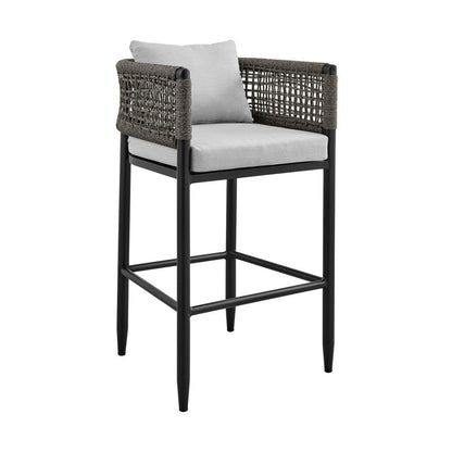 Armen Living - Alegria Outdoor Patio Bar Stool in Aluminum with Gray Rope and Cushions - LCAFBABL30 veiw 1