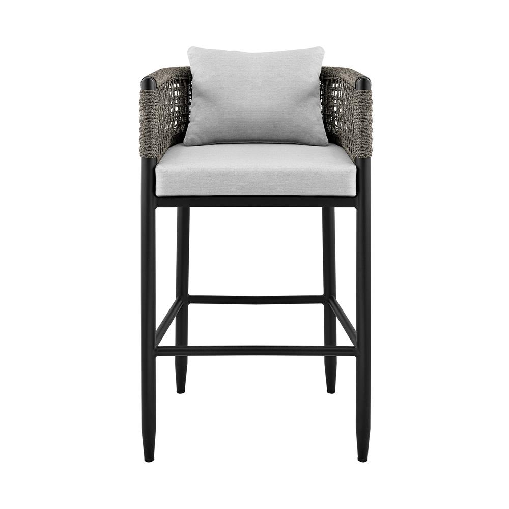 Armen Living - Alegria Outdoor Patio Bar Stool in Aluminum with Gray Rope and Cushions - LCAFBABL30 veiw 2