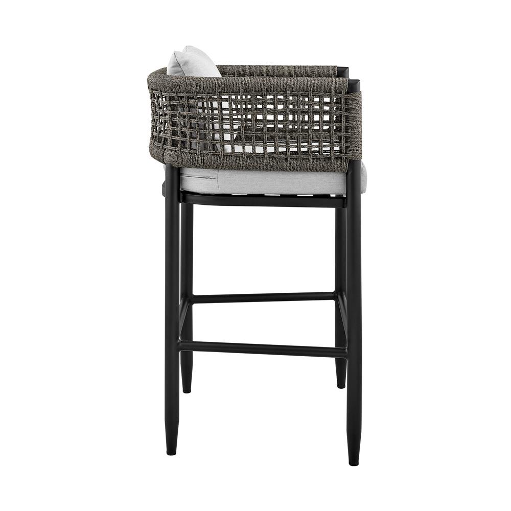 Armen Living - Alegria Outdoor Patio Bar Stool in Aluminum with Gray Rope and Cushions - LCAFBABL30 veiw 3