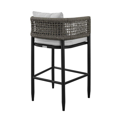Armen Living - Alegria Outdoor Patio Bar Stool in Aluminum with Gray Rope and Cushions - LCAFBABL30 veiw 4