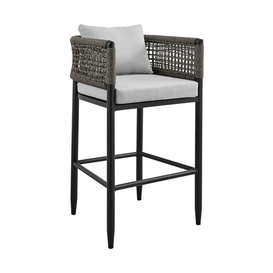 Armen Living - Alegria Outdoor Patio Counter Height Bar Stool in Aluminum with Gray Rope and Cushions - LCAFBABL26 veiw 1