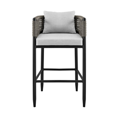 Armen Living - Alegria Outdoor Patio Counter Height Bar Stool in Aluminum with Gray Rope and Cushions - LCAFBABL26 veiw 2