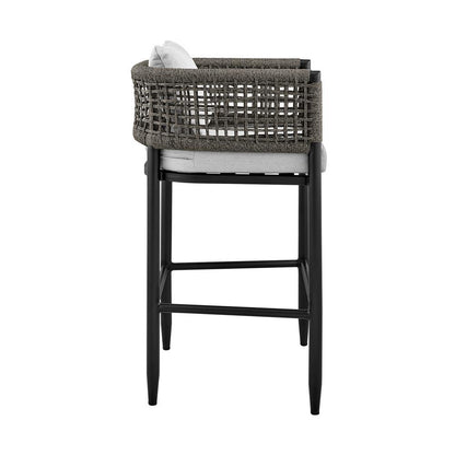 Armen Living - Alegria Outdoor Patio Counter Height Bar Stool in Aluminum with Gray Rope and Cushions - LCAFBABL26 veiw 3